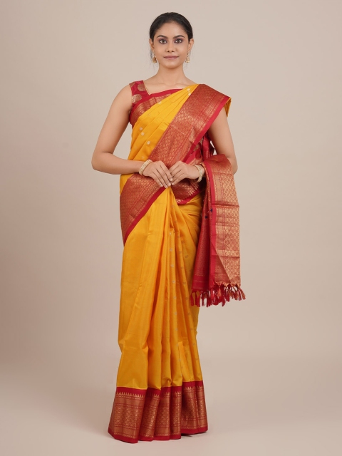 

Pothys Yellow & Red Pure Silk Woven Design Gadwal Saree