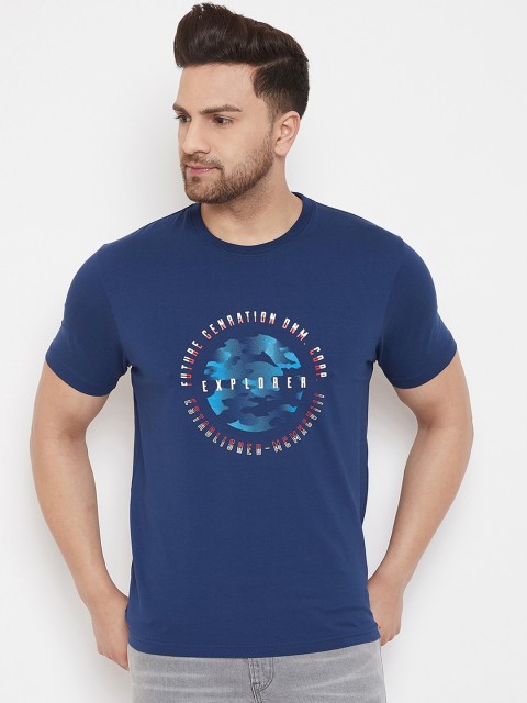 

98 Degree North Men Blue Printed Round Neck T-shirt