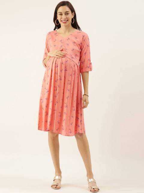 

GOLDSTROMS Women Peach-Coloured Printed Maternity Gown Dress