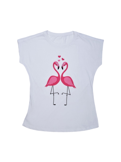 

ORANGE PUMPKKIN Girls White & Pink Tropical Printed Pure Cotton Regular Top