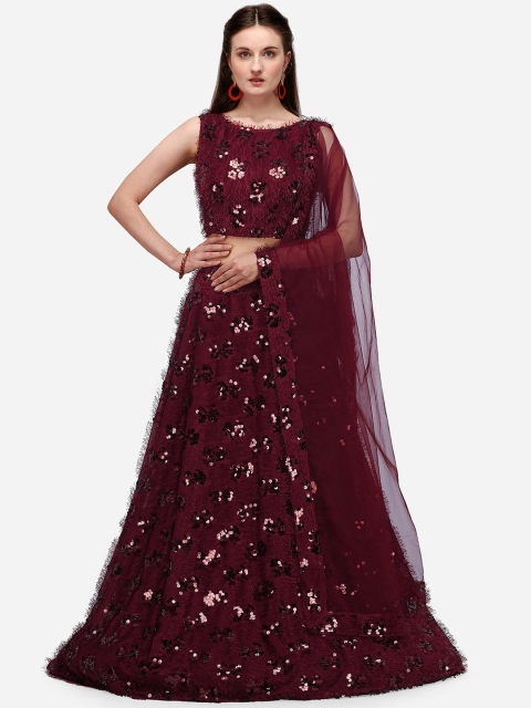 

JATRIQQ Maroon Semi-Stitched Lehenga & Blouse with Dupatta