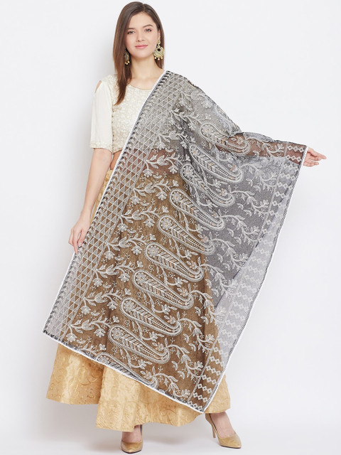 

Clora Creation Black & White Embroidered Dupatta