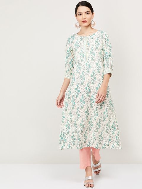 

Melange by Lifestyle Women Off White & Green Floral Printed Kurta