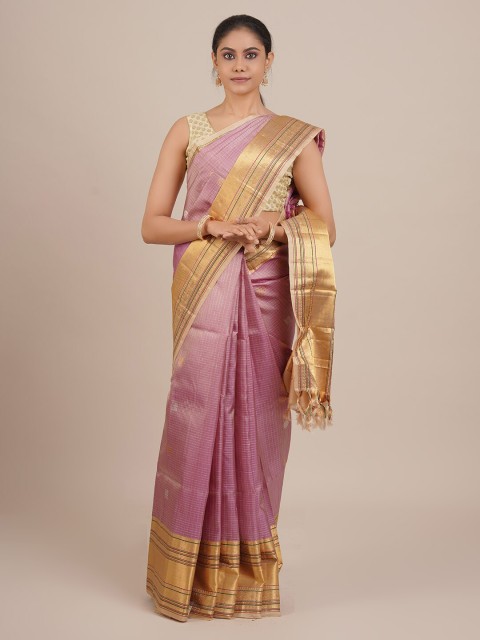 

Pothys Lavender & Gold-Toned Pure Silk Woven Design Gadwal Saree