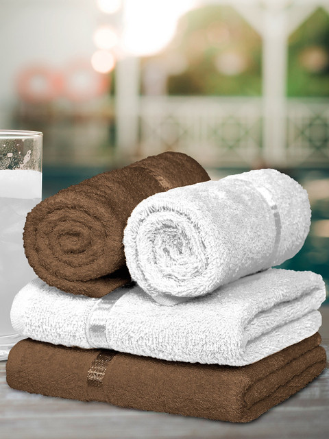 

Story@home Set Of 4 Solid 450 GSM Cotton Ultra-Soft Hand Towels, Brown
