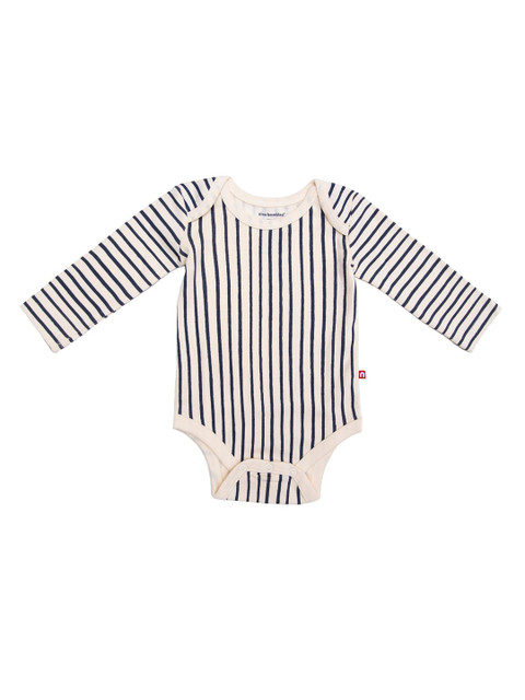 

Nino Bambino Infants Kids Cream Coloured & Black Striped Pure Organic Cotton Bodysuit