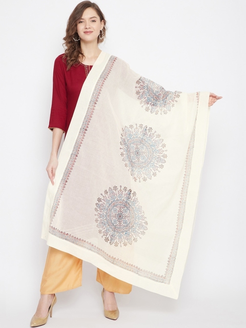 

Clora Creation Cream-Coloured & Brown Printed Dupatta