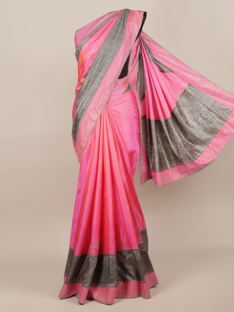 

Pothys Pink & Grey Jute Silk Colourblocked Saree