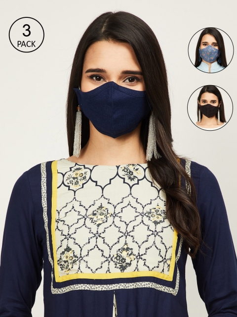 

Melange by Lifestyle Women Pack Of 3 2-Ply Reusable Cloth Mask, Navy blue