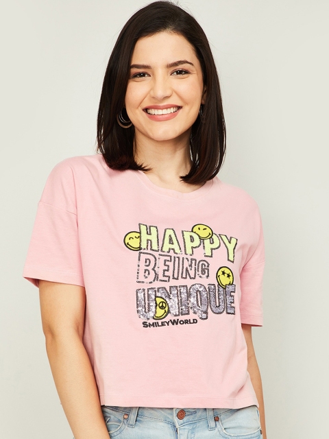 

Smiley World Women Pink Printed T-shirt