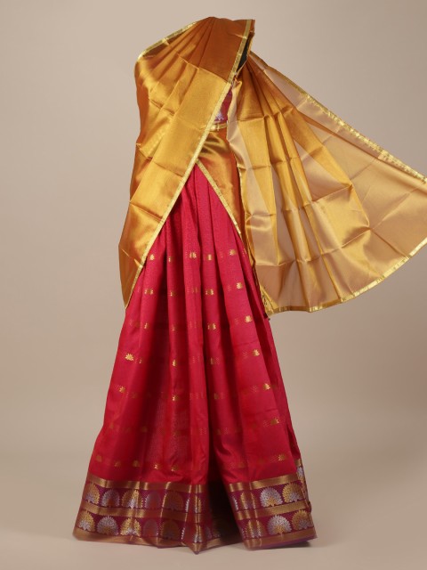 

Pothys Pink & Gold-Coloured Woven Design Unstitched Lehenga & Blouse with Dupatta