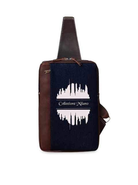 

DR. HENRY Unisex Brown & Blue Printed Denim Messenger Bag