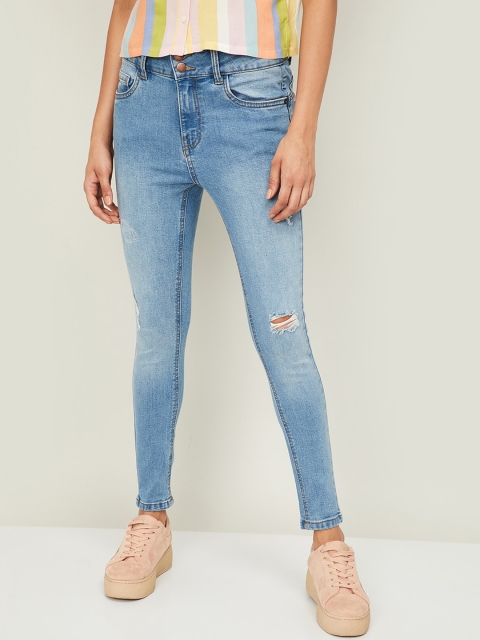 

Ginger by Lifestyle Women Blue Skinny Fit Mid-Rise Slash Knee Jeans