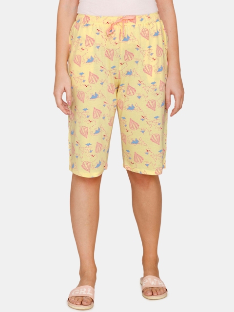 Zivame Women Yellow & Pink Printed Lounge Capris