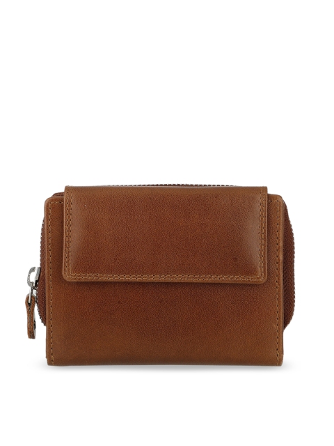 

Leather Zentrum Women Tan Solid Zip Around Wallet