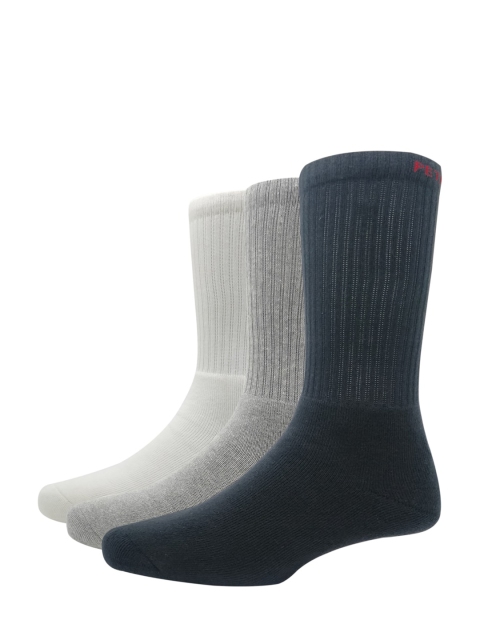 

Peter England Men Pack Of 3 White & Grey Solid Calf-Length Socks