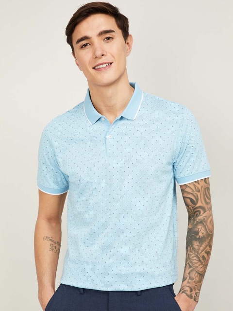 

CODE by Lifestyle Men Turquoise Blue Printed Polo Collar T-shirt