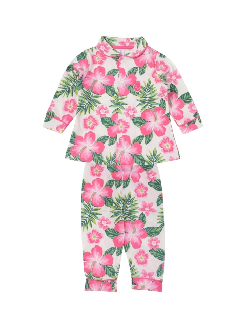 

TOFFY HOUSE Girls Pink & White Printed Cotton Night suit