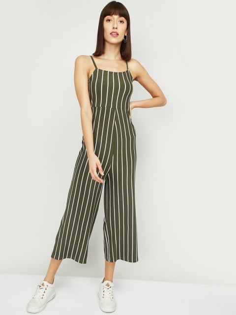 

Ginger by Lifestyle Women Olive Green & White Striped Basic Jumpsuit
