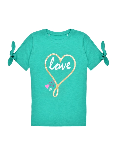 

ORANGE PUMPKKIN Girls Green & White Printed Pure Cotton Regular Top