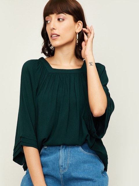 

Fame Forever by Lifestyle Green Flared Sleeves Regular Top