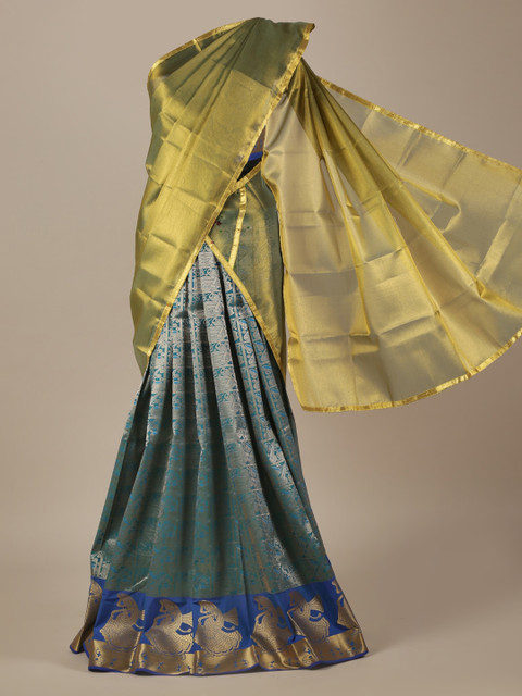 

Pothys Green & Blue Tissue Woven Design Traditional Half Saree