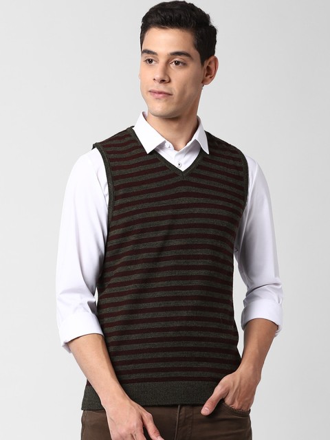 

Peter England Men Grey Striped Sweater Vest Sweater
