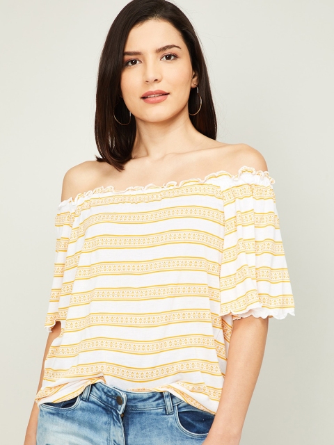 

Fame Forever by Lifestyle Mustard Striped Off-Shoulder Bardot Top