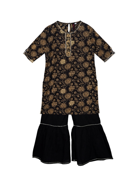 

Ishin DESIGNER STUDIO Girls Black Printed Kurti with Sharara