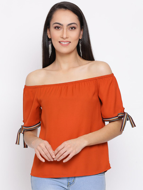

ALL WAYS YOU Women Rust Off-Shoulder Georgette Bardot Top