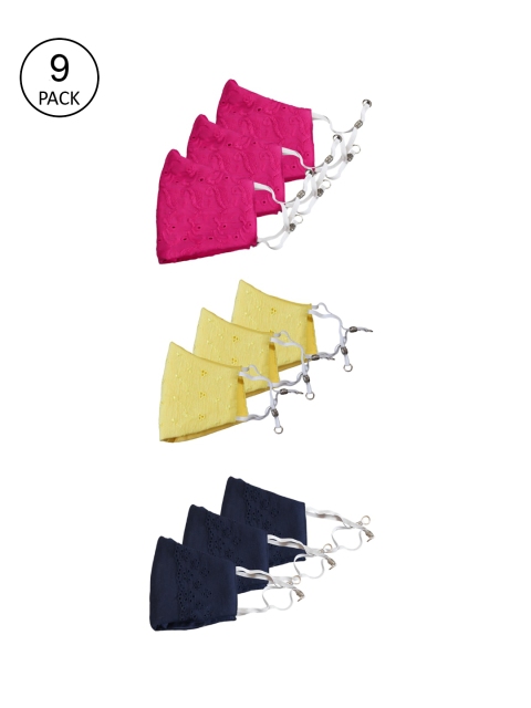 

Bellofox Pack of 9 Self-Design 3-Ply Sustainable Reusable Cloth Mask, Pink