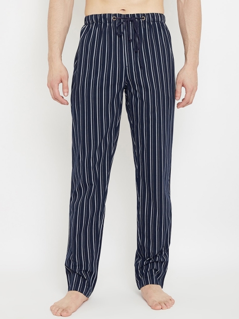 

Crimsoune Club Men Navy Blue & White Striped Cotton Lounge Pants