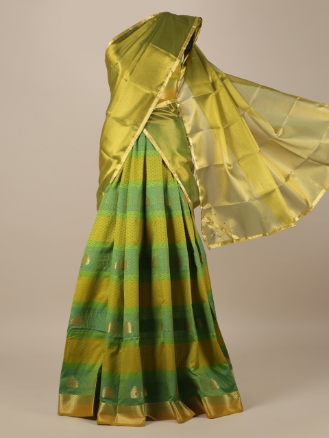 

Pothys Green & Gold-Toned Poly Chiffon Woven Design Traditional Half Saree