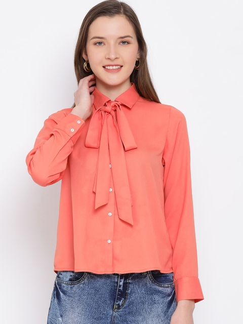 

ALL WAYS YOU Orange Tie-Up Neck Crepe Shirt Style Top