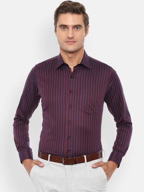 

Van Heusen Men Navy Blue & Maroon Regular Fit Striped Cotton Formal Shirt