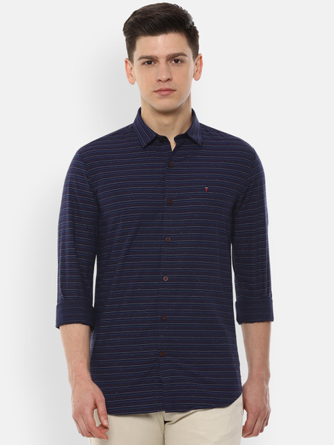 

Louis Philippe Sport Men Navy Blue Striped Casual Shirt