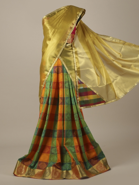 

Pothys Gold-Toned & Green Tissue Woven Design Traditional Half Saree
