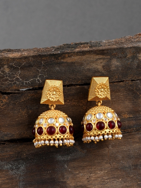 

Imittire Gold-Plated & Red Handcrafted Dome Shaped Jhumkas