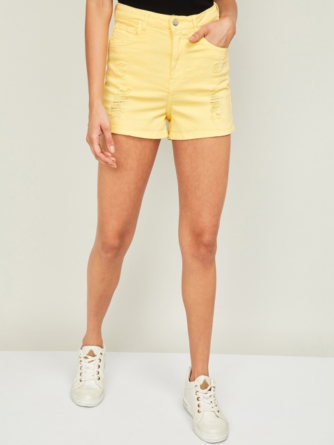

Ginger by Lifestyle Women Yellow Solid Regular Fit Denim Shorts