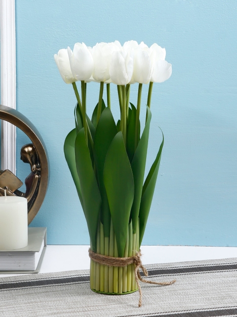

TAYHAA Set Of 12 White & Green Artificial Tulip Flower Sticks