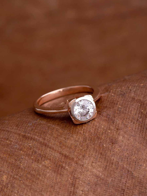 

Studio Voylla Rose Gold-Plated Round Cut CZ Gem Adorned Ring
