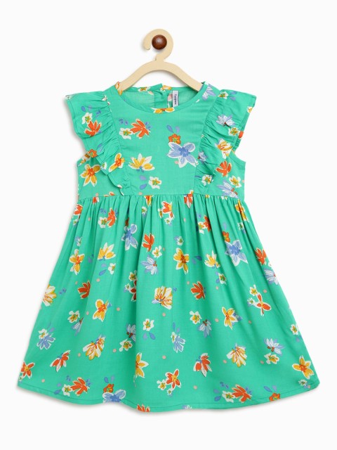 

Campana Girls Green Printed A-Line Dress