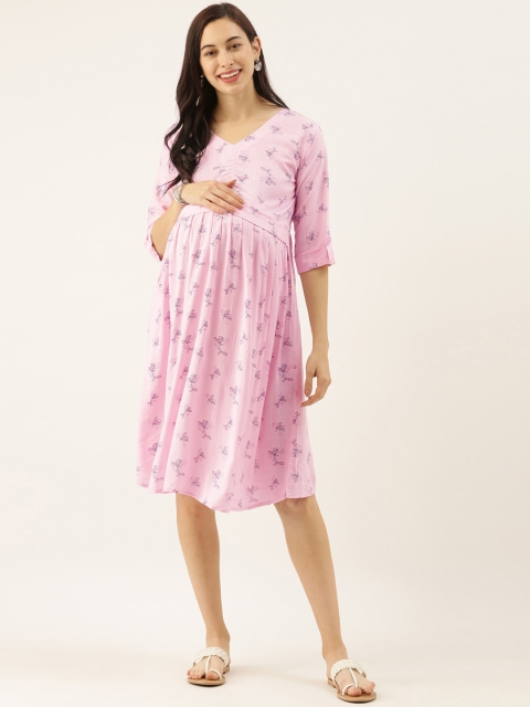 

GOLDSTROMS Women Pink Printed Maternity Empire Dress
