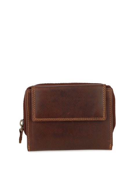 

Leather Zentrum Women Brown Textured Leather Zip Around Wallet