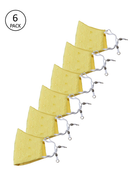 

Bellofox Pack Of 6 Mustard-Yellow Self-Design Reusable 3-Ply Protective Outdoor Masks
