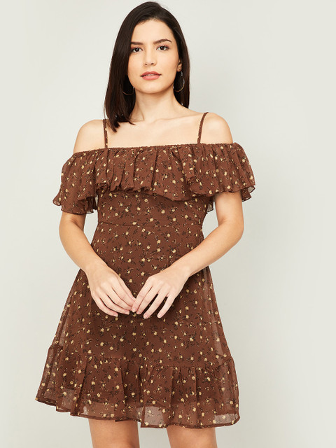 

Ginger by Lifestyle Women Brown Floral Printed Fit and Flare Dress