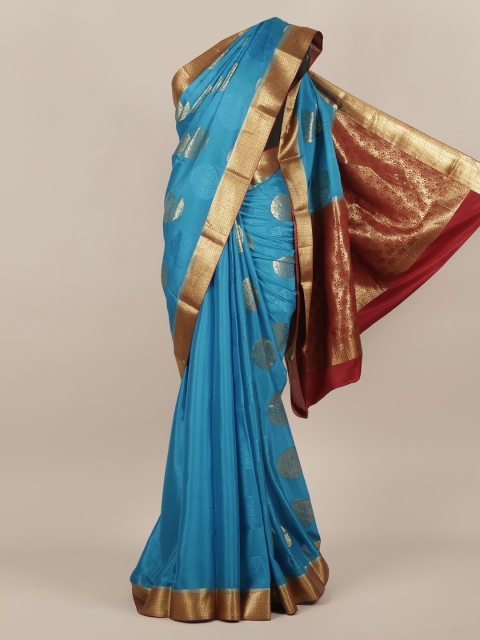 

Pothys Blue & Gold-Toned Pure Crepe Woven Design Saree
