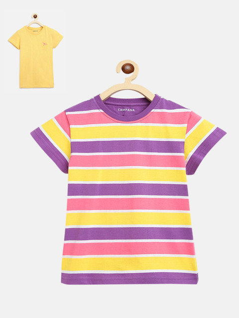 

Campana Girls Purple Striped V-Neck T-shirt