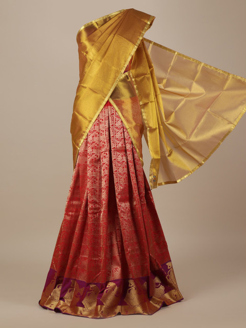 

Pothys Gold-Toned & Pink Tissue Woven Design Traditional Half Saree