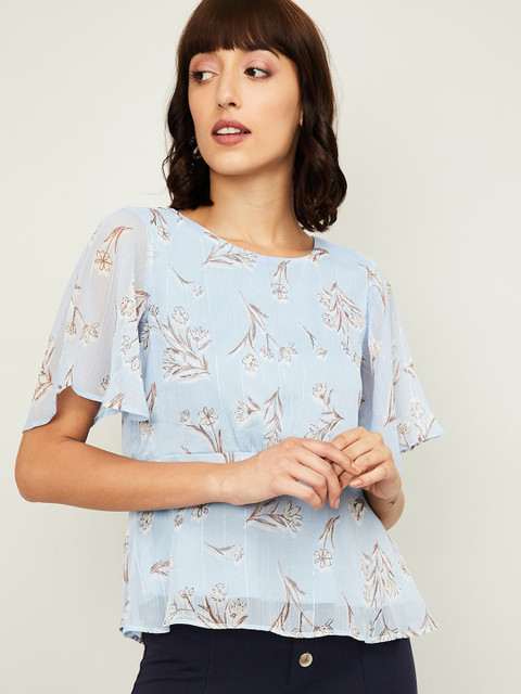 

CODE by Lifestyle Blue Floral Printed A-Line Top